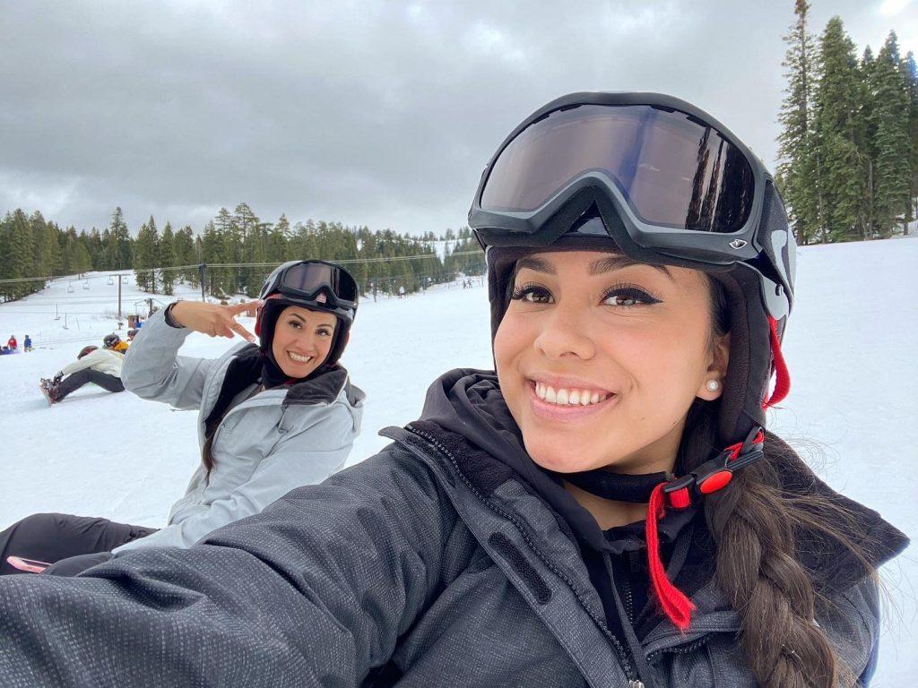 Marquez enjoys the weather while snowboarding with her mother Nancy at the Dodge Ridge Ski Resort near Pinecrest, Calif., in January. She said she is looking to pursue graduate school after Pepperdine to get a physician's assistant degree.