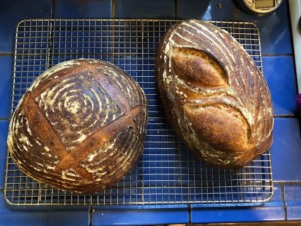 Two loaves of Schultz's homemade sourdough bread sit freshly baked. Schultz said he likes to explore new hobbies, including old fashioned arts. Photo courtesy of Jeffrey Schultz