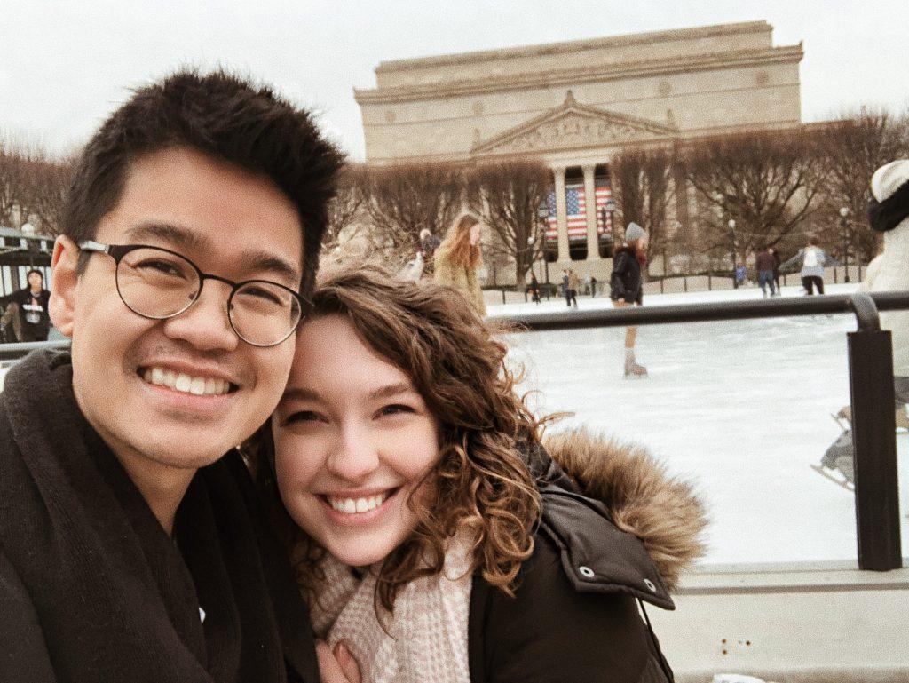 Lew and Hanley enjoy their time at the Sculpture Garden Ice Rink at the National Gallery of Art in Washington, D.C., during an afternoon trip to the city in February 2019. The couple said they now live in Washington, D.C. Photo courtesy of Elizabeth Hanley