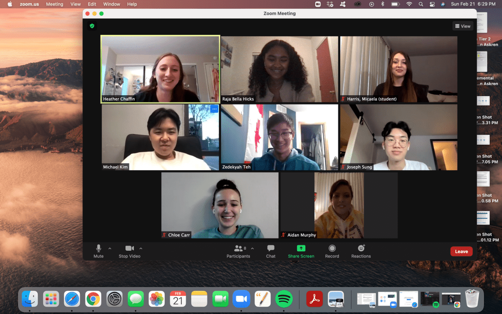 The DECA Executive Board meets over Zoom on Feb. 21. Junior Heather Chaffin established the business organization in January. Photo courtesy of Raja Bella Hicks