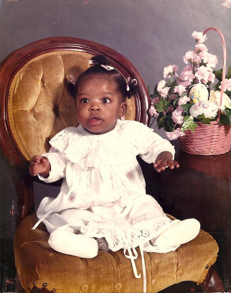 Jaz Gray sits as she gets her photo taken at only seven months old. Gray grew up in Memphis, Tenn., with a younger sister. Photo courtesy of Jaz Gray