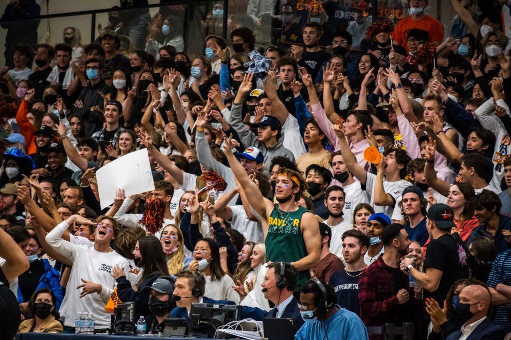 Fans cheer on the Waves as they took on No. 1 ranked Gonzaga in Firestone Fieldhouse on Feb 16. Pepperdine would host over 2,400 fans that night filling the arena to 78% capacity.