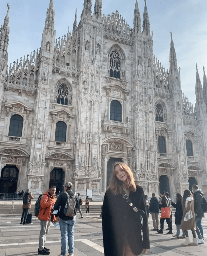 Sophomore Sydney Jirsa stands in front of the Duomo di Milano in Milan, Italy. Jirsa said her favorite memory from going abroad is visiting Italy, specifically Lake Como. Photo courtesy of Sydney Jirsa