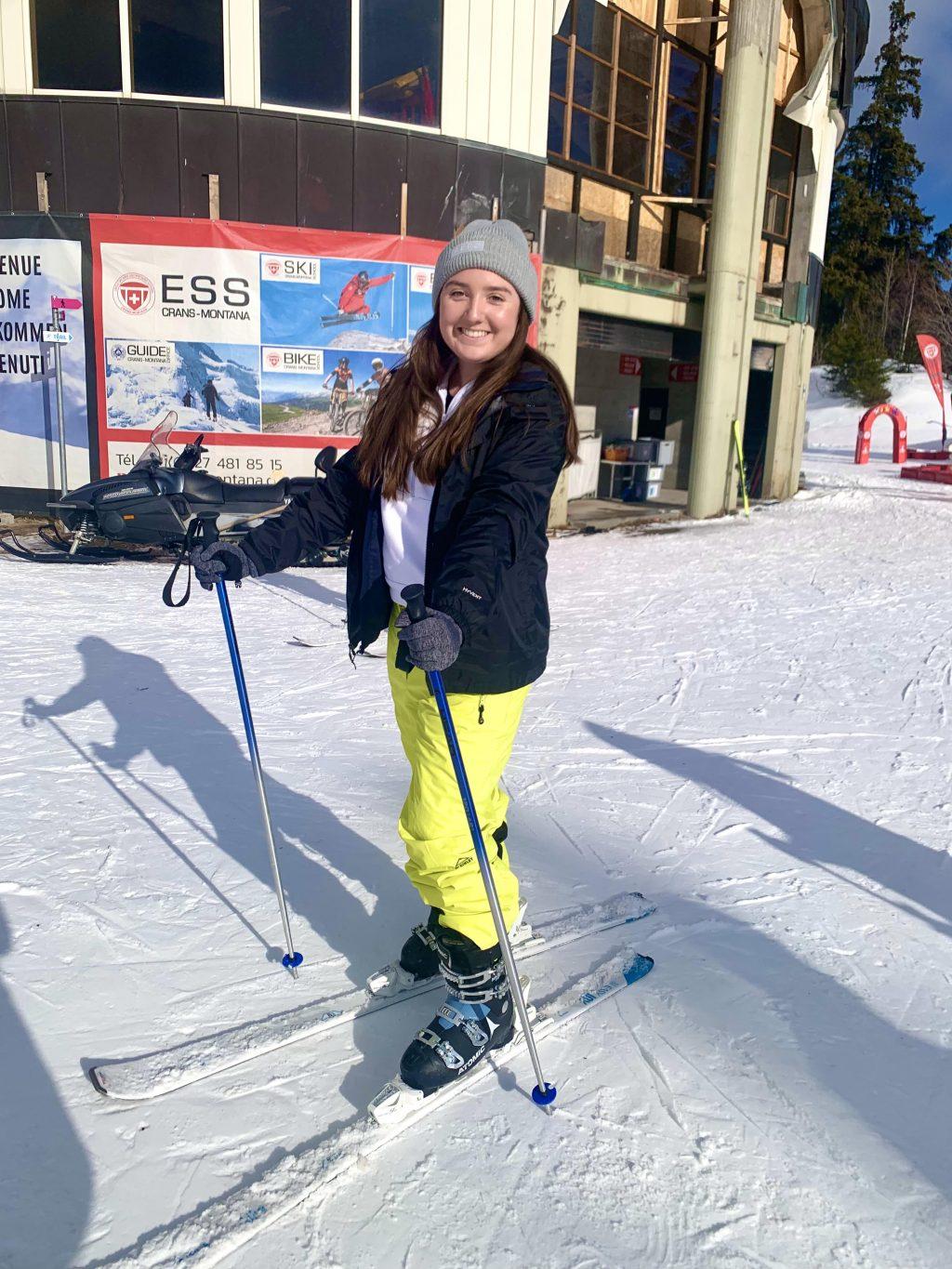 Spring student sophomore Katherine Delong spends her first weekend in Switzerland skiing in the Alps with new friends from the program. Delong said she laughed when young kids flew by while she was just starting to learn. Photo courtesy of Katherine Delong