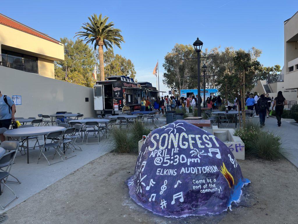 The Rock on campus is painted for Songfest promotion. Songfest is a Pepperdine tradition and was hosted this year in Elkins Auditorium.