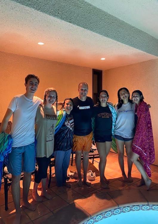 Photo courtesy of Penelope Soler-Sheffield | Six students decided to celebrate baptism after the Well on Dec. 2, 2021. Pepperdine President Jim Gash spoke at the Well, and attendees took shuttles up to the Brock House where the baptisms took place.