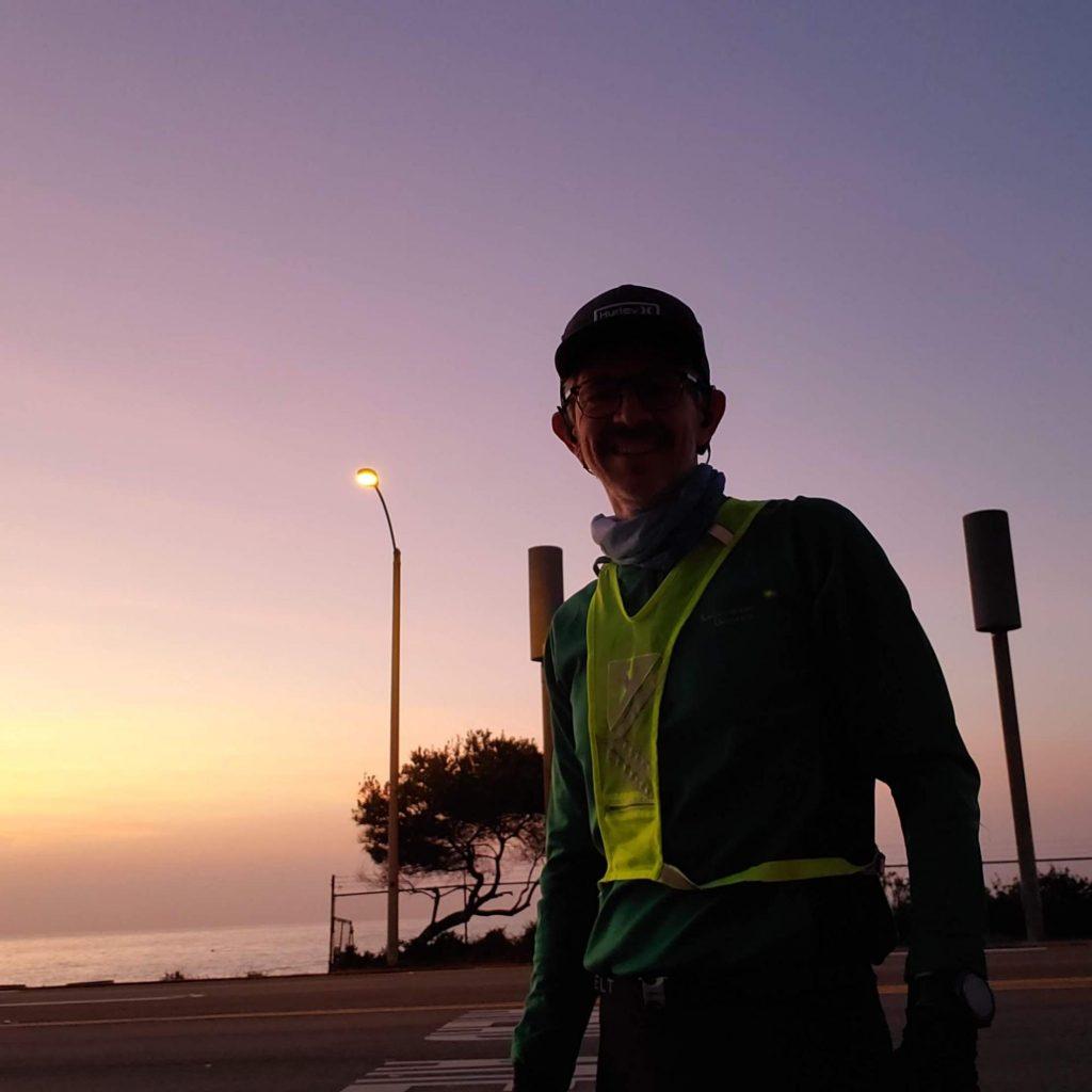 Fine Arts Divisional Dean Bradley Griffin stops to take a picture on his morning run along Pacific Coast Highway in Malibu. Griffin lives on Pepperdine's Malibu campus and runs before the sun rises most days. Photo courtesy of Bradley Griffin
