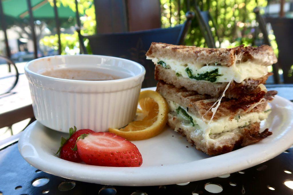 Urth's spinach, egg and cheese breakfast panini pictured at the Santa Monica location champions the Starbucks spinach feta wrap. Guests were able to order breakfast items until 1 p.m. on weekdays and 2 p.m. on weekends.