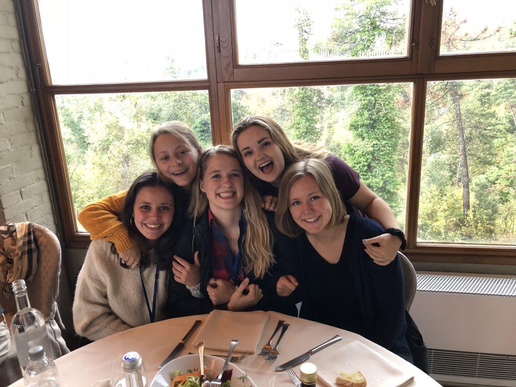 Brooking and her Italian and American friends enjoy dinner at Castello di Gargonza in Gargonza, Italy, in October 2018. The friends were on a cultural retreat to celebrate the union at a castle.