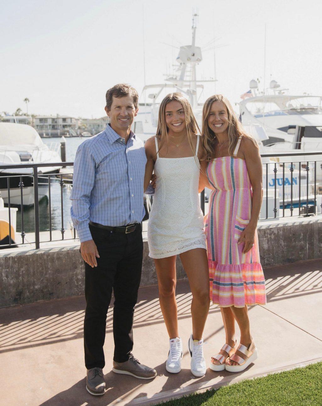 Ianni poses with her parents at the Balboa Bay Club in Newport Beach, Calif., in July. While Ianni said she is currently living at home with her parents in Newport Beach, she is excited to move to the Malibu campus next fall.