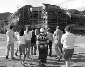 President Benton led thirteen students on a tour of the new Dresher Graduate Campus Feb. 9. Photo/Nicole Garcia