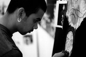 Steve Mock works on one of his pieces for the Senior Show. Photo/Micah Kafka