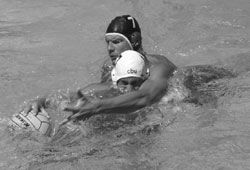 Fight for the ball in the pool