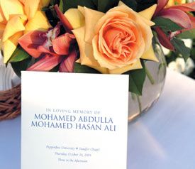 Flower Arrangement and Card from Mohamed Ali's memorial