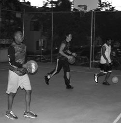 3 boys playing dodgeball