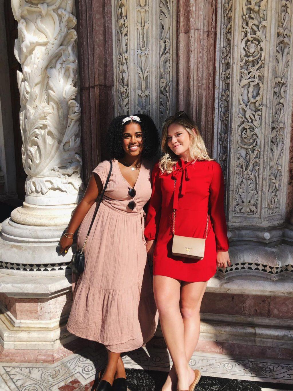 Camryn Moss and her roommate Sarah Gorman stand in front of marble architecture in Florence. Photo courtesy of Camryn Moss