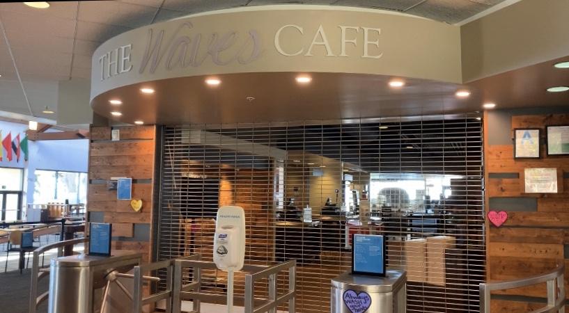 The Waves Cafe is one of the only operations still open on campus under an adjusted dining schedule. The Cafe is only open for three two-hour meal periods per day.