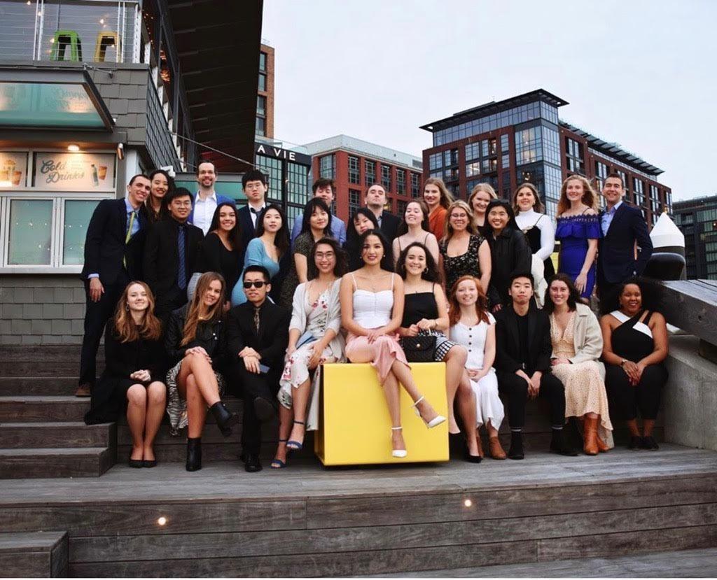 The Washington, D.C. students pose for a final group photo at their formal in the city before their early departure. Photo courtesy of Julia Randolph