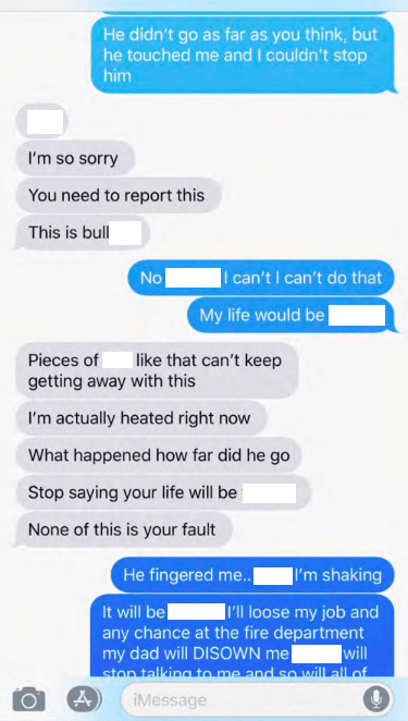 Text conversations between Doe and her friend. Courtesy of the DPS incident report.