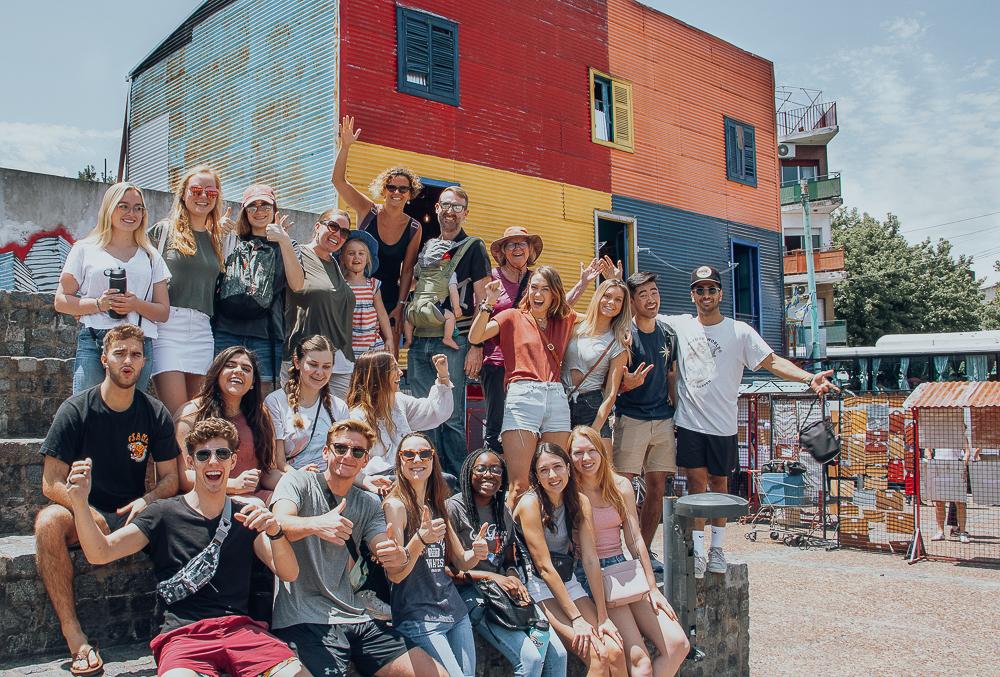 Buenos Aires spring semester students pose in La Boca, Buenos Aires, during a city tour their first weekend in the city. Photo courtesy of Stephen Davis