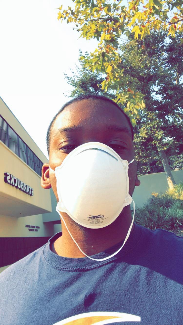 Freshman Myles Dennis uses a mask to protect himself while on the Pepperdine University, Malibu campus. Photo courtesy of Myles Dennis.