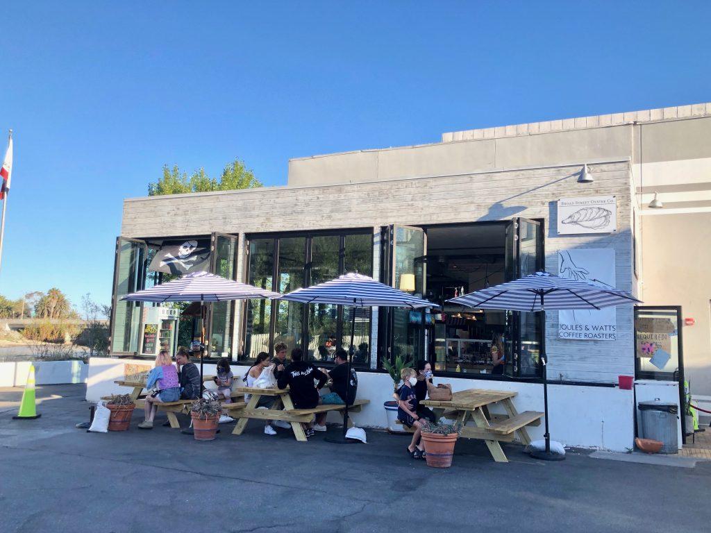 Customers dine at outside seating at Broad Street Oyster Company.