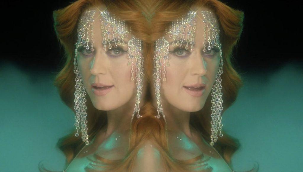 In the music video for "Champagne Problems," Perry embodies the old Hollywood while she sings in a glamorous sequin costume. Perry said the relationship ups and downs with fiancé Orlando Bloom were the inspiration for this ’80s-vibe disco bop. Photo courtesy of Vevo