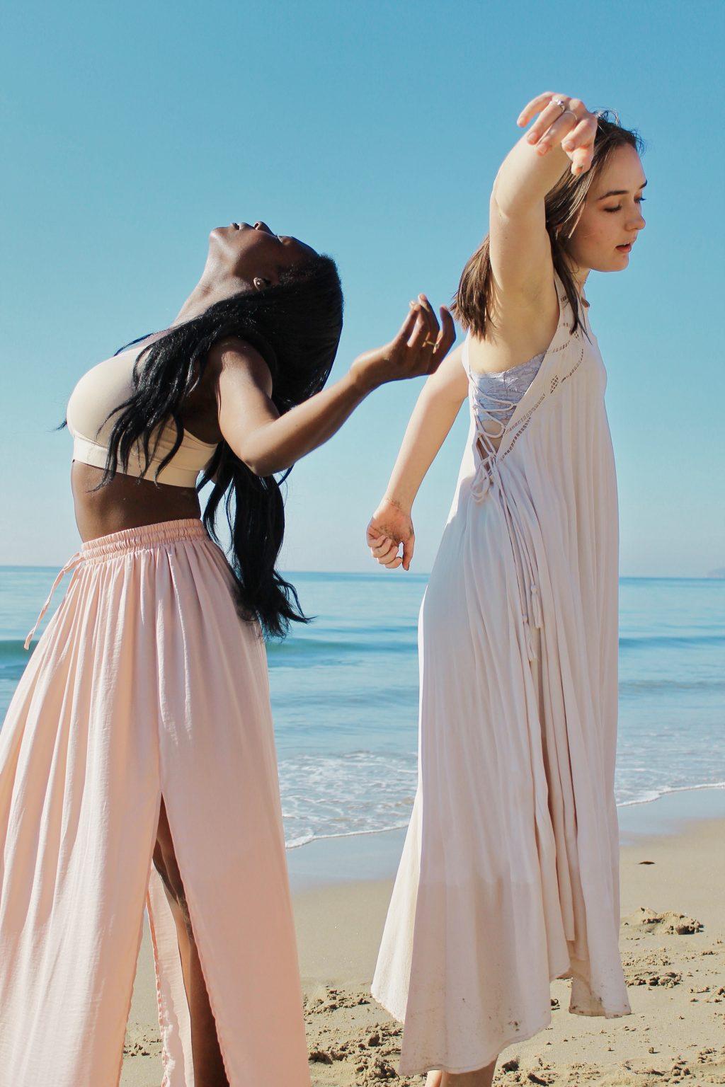 Dancers Hope Horn and Mary Grace Bridges pose during a DIF beach photo shoot. The company organized this shoot last fall in Malibu. Photo courtesy of Darcie Hill