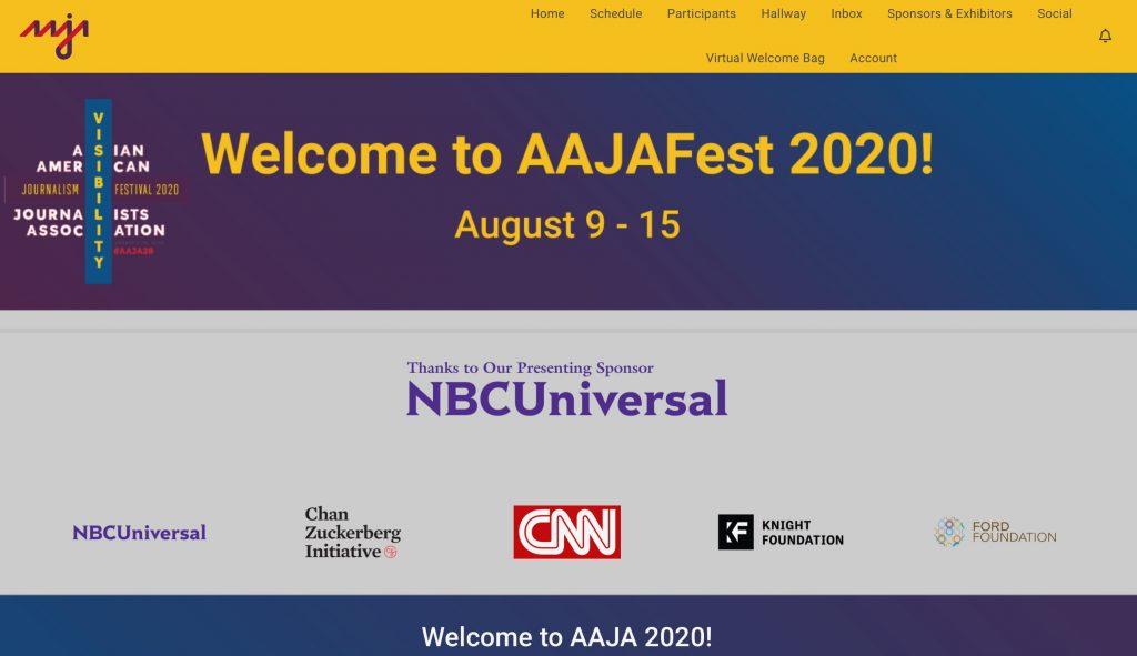 The 2020 Asian American Journalist Association virtual conference greets attendees with a welcome page in August. Kayiu Wong attended the conference and said she found it inspiring and motivating as someone who plans to work in the journalism industry. Photo courtesy of Kayiu Wong