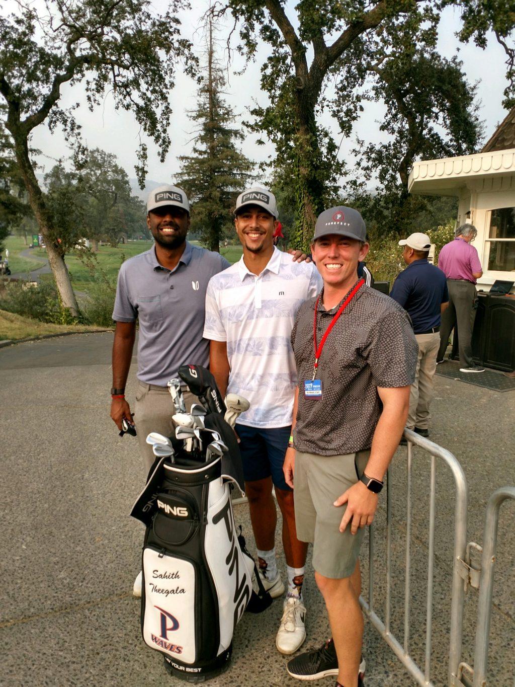 Theegala hangs out with his caddie, Aaron, and friend, Zack, at the Silverado Country Club in Napa Valley, CA. The golfer traveled 400 miles from his home in Chino, CA, to compete at this tournament.