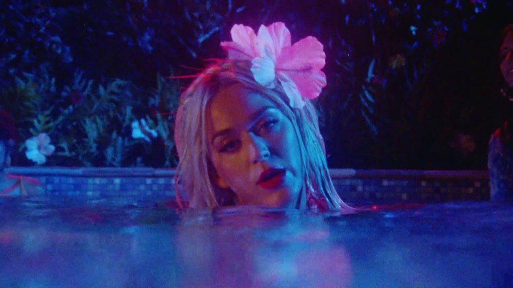 Perry&squot;s "Harleys in Hawaii" music video features the singer bathing in neon lights and steamy water. This R&B song immersed the listeners into Perry&squot;s fantastical exotic island romance. Photo courtesy of Vevo