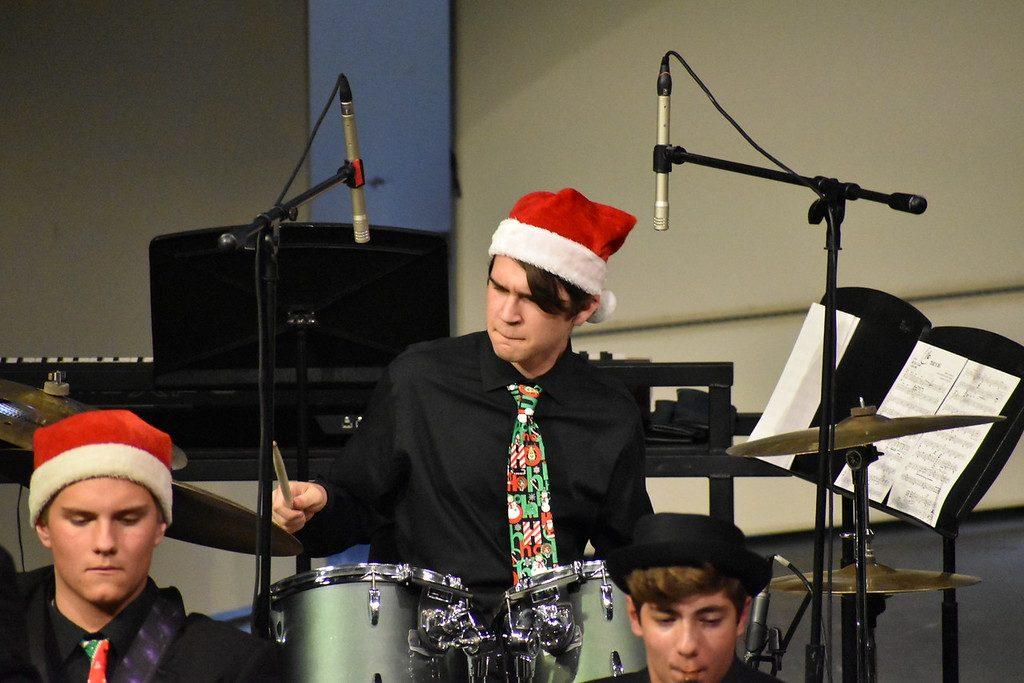 Emrich plays the drums at his high school’s 2019 winter jazz band concert. He participated in band, drumline and orchestra throughout high school.