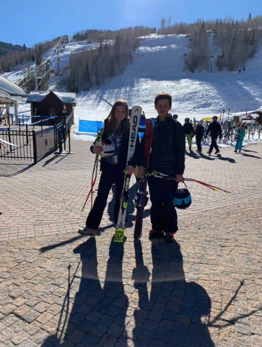 Cullen and her brother Blaine stand at the base of Vail, Colo. after a day of skiing in 2018. Cullen said she constantly skied all throughout middle school and continued a bit in high school.
