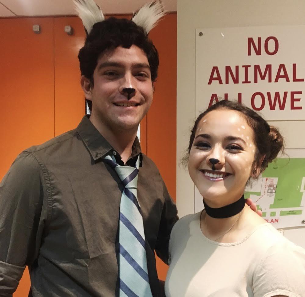 Carolina Borjas (right) and her friend Juan Mendizabal from California Institute of the Arts dress up for Halloween in 2017 as the Pepperdine deer that roam the campus. Borjas said she loves her memories of bringing trash bags to trick-or-treat because a regular basket couldn't hold the candy she collected. Photo courtesy of Carolina Borjas