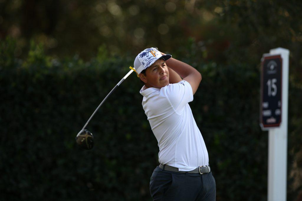 Sophomore Dylan Menante holds his follow through during a tournament in 2019. Menante led all five individual Pepperdine Waves with a score of 14 under.