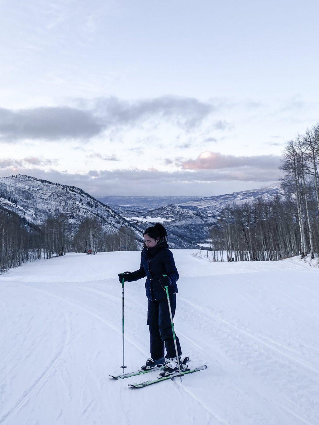 Putri skis on top of a mountain in Aspen, Colo., in last November. Last Thanksgiving, Putri took a ski trip with her friends.