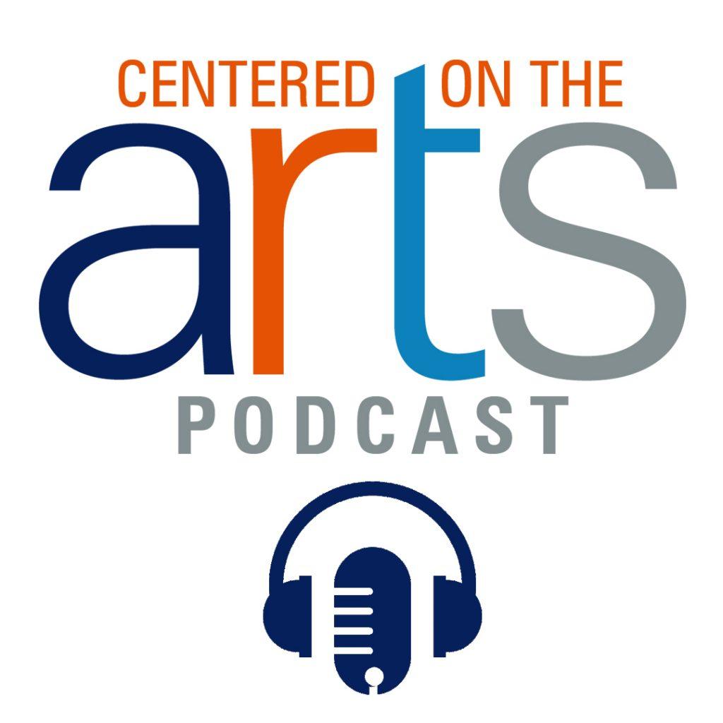 The Centered on the Arts Podcast social media logo shows Pepperdine colors, a microphone, and headphone. The Lisa Smith Wengler Center for the Arts used the logo as promotional material for the podcast. Photo Courtesy of RJ Morgan