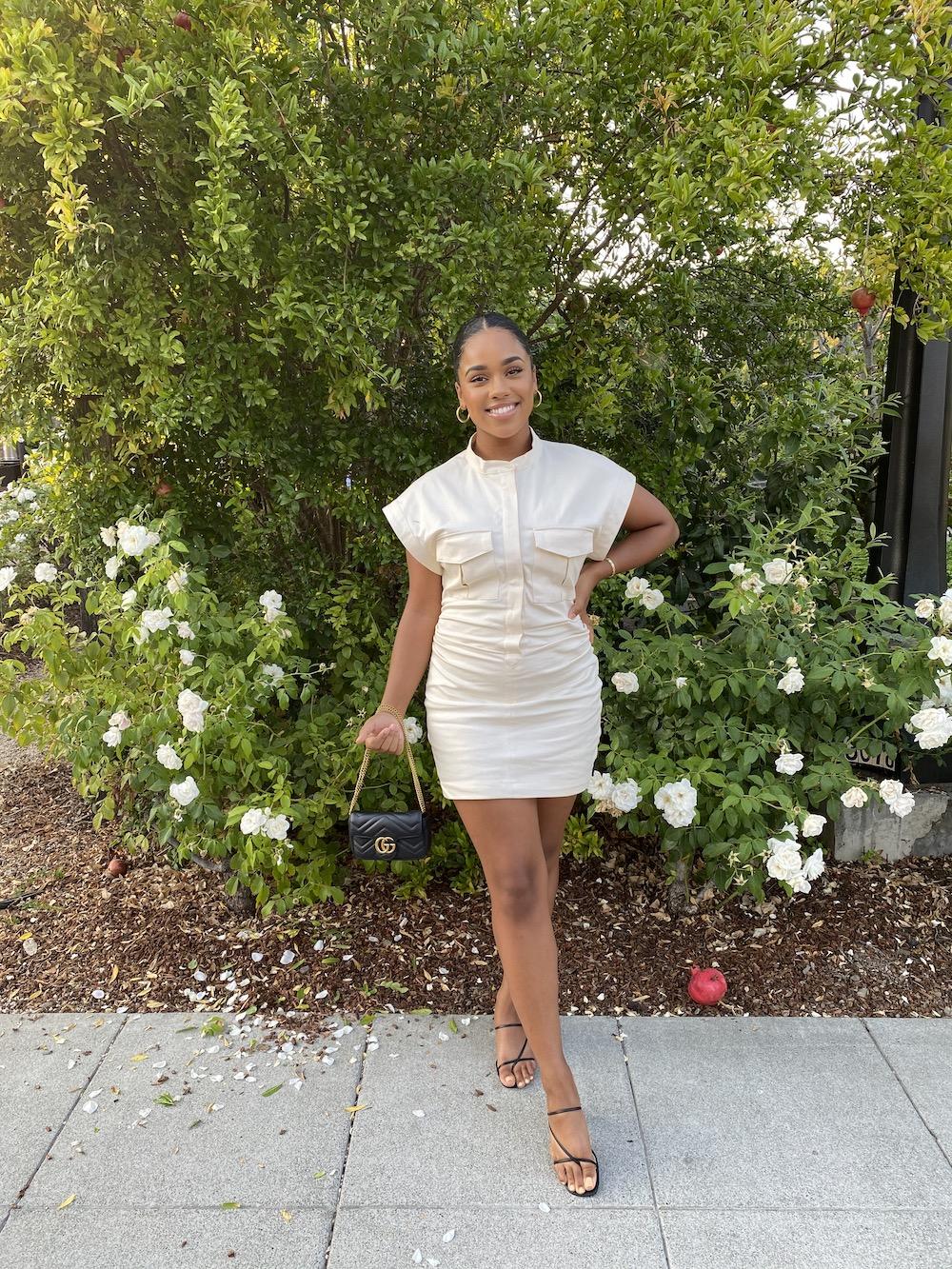 Moss poses before going to dinner at Cole's Chop House in Napa, CA, for her grandmother's 70th birthday in September. Moss wore a neutral dress from Zara paired with black heels from Lulu's and a black bag. Photo courtesy of Camryn Moss