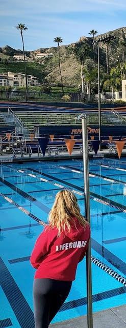 Alumna Catherine Gibbs lifeguards at the Raleigh Runnels Pool this fall. Her new job as a pool administrator had more work dealing with COVID-19 regulations for athletes. Photo courtesy of Catherine Gibbs