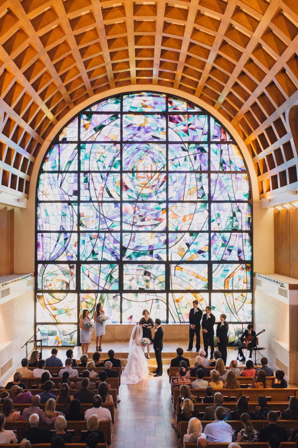 Soon-to-be-newlyweds Falon and Nate and Barton stand for their marriage ceremony in Stauffer Chapel in 2016. The two alumni tied the knot at the University's chapel. Photo courtesy of Sara Barton
