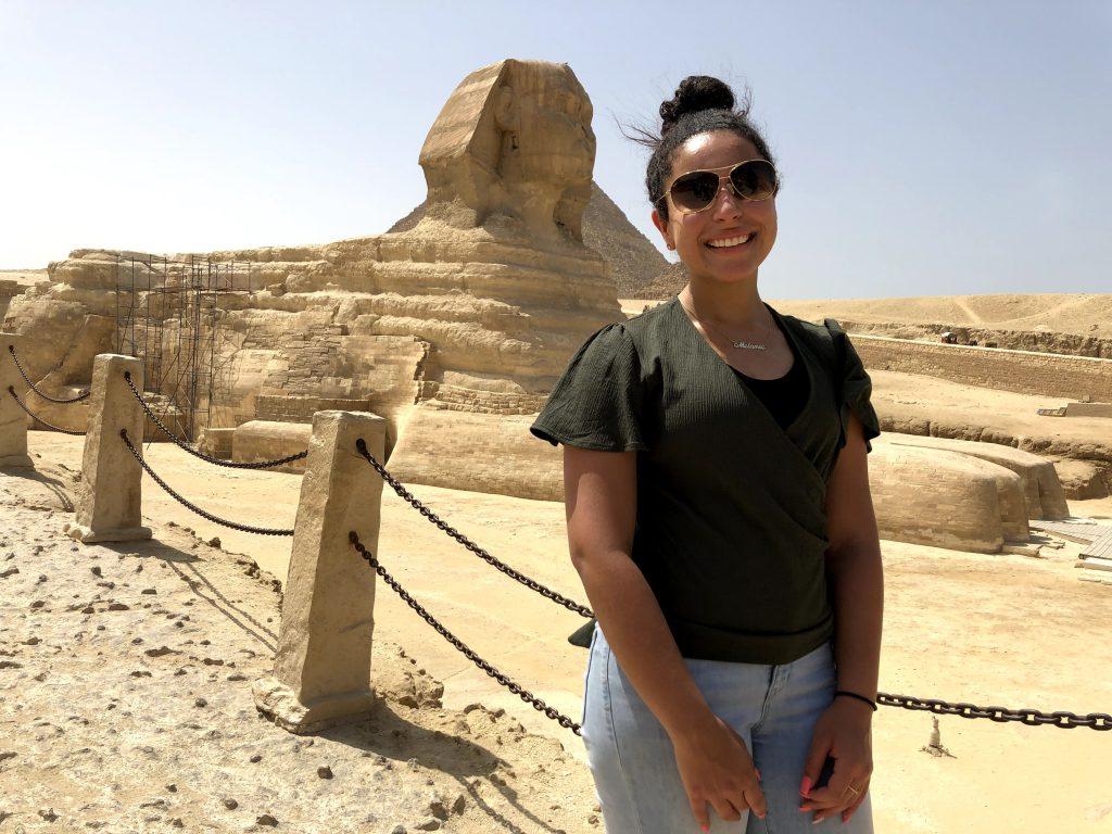 Tadros stands in front of the Great Sphinx of Giza in June 2019. Aside from the Sphinx, Tadros also visited King Tut’s tomb and many other pyramids.