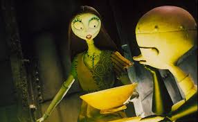 Sally feeds Dr. Finkelstein deadly nightshade so she can try to talk Jack out of his homemade Christmas idea. Jack and Sally are voiced by Danny Elfman and Catherine O'Hara.