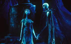 Sally and Jack hold hands and walk together under the pale moonlight. Sally was a toxicologist who used various types of poison to liberate herself from the captivity of Dr. Finklestein to spend time with Jack.