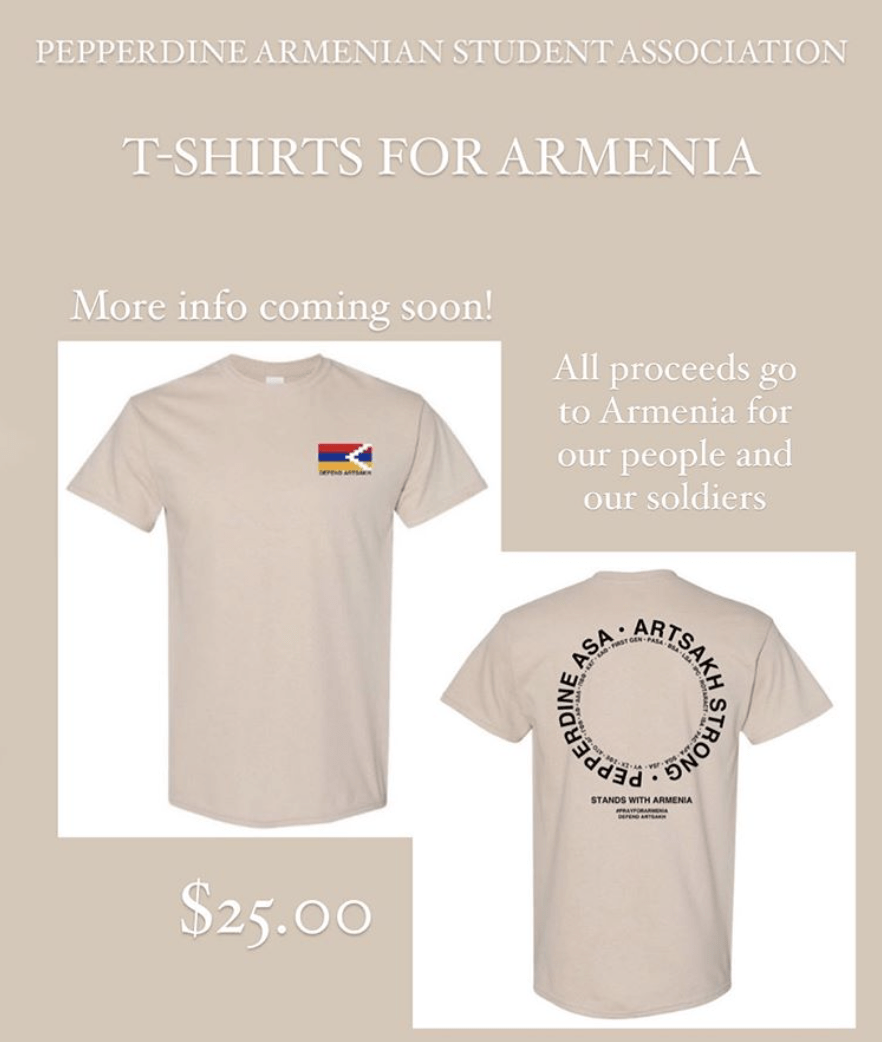 An ASA flyer presents an opportunity to donate to the Armenian fund in exchange for a T-shirt. ASA partnered with Greek life and other intercultural groups to raise funds for the Armenian cause. Photo courtesy of Pepperdine ASA's Instagram