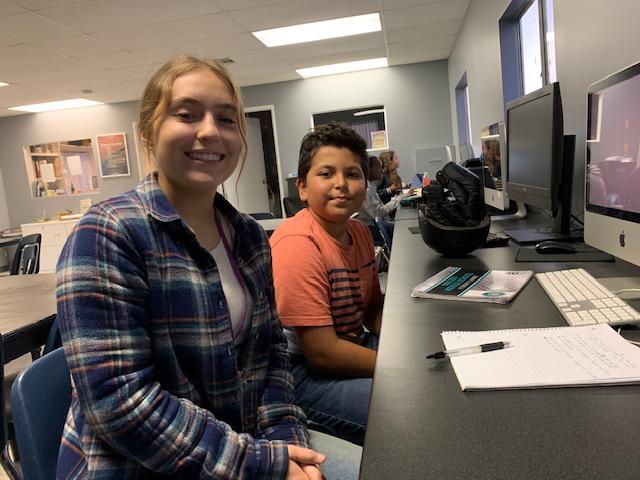 Ford tutors Yariel in a classroom for one of their first sessions together in fall 2018. Ford was one of the many Pepperdine students that serve as tutors and mentors for the SEA program.