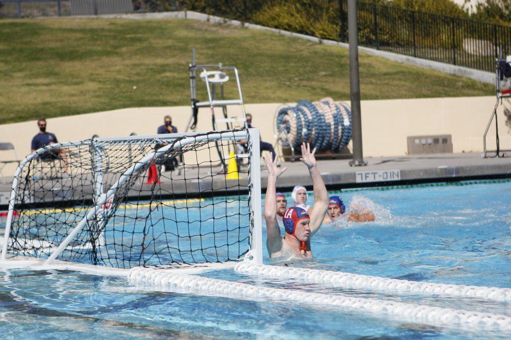 Sophomore goalie Kent Emden guards Pepperdine's goal. Emden recorded 10 saves in the victory over LMU.