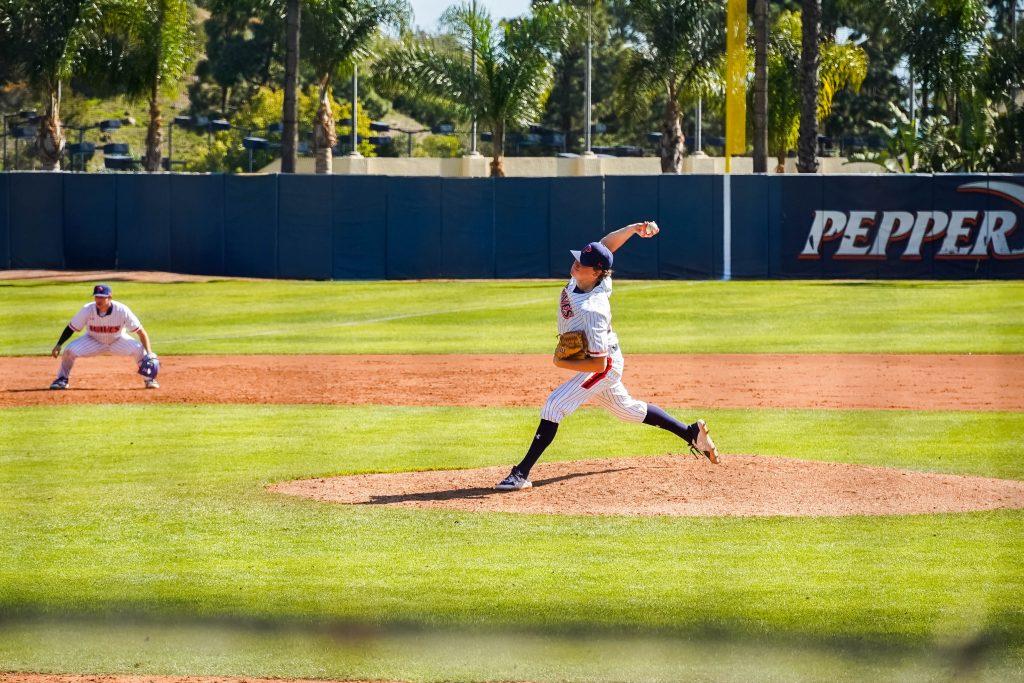 Redshirt junior right-hander Gunnar Groen winds up for a pitch against CBU. Groen had a 3.86 ERA in his first start of 2021.