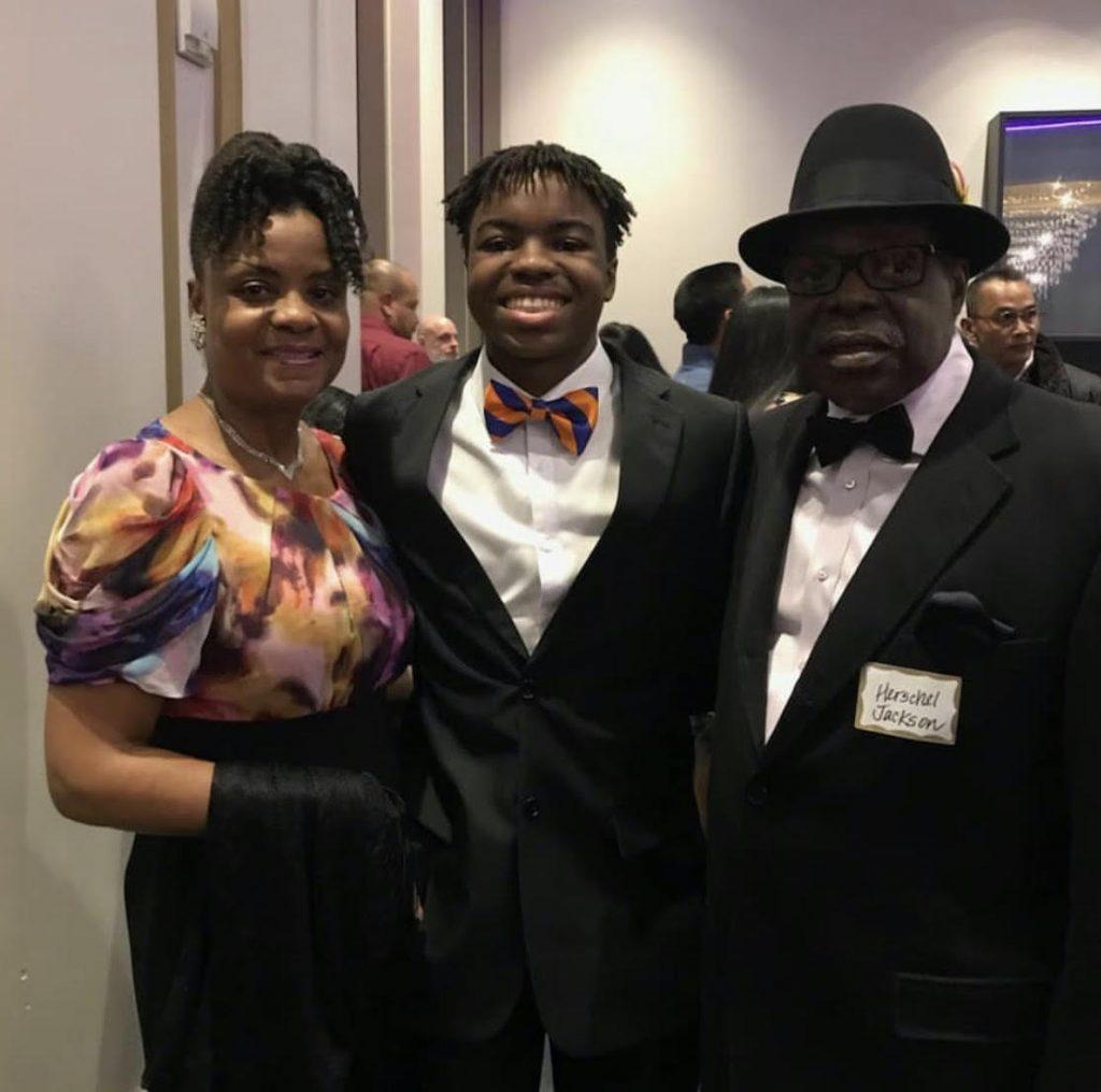 Jackson and his family celebrate his Posse Scholarship and Pepperdine acceptance at a Posse event at the Regal 17 Theater in Los Angeles, CA. Jackson said he cried when he received his Posse Scholarship.