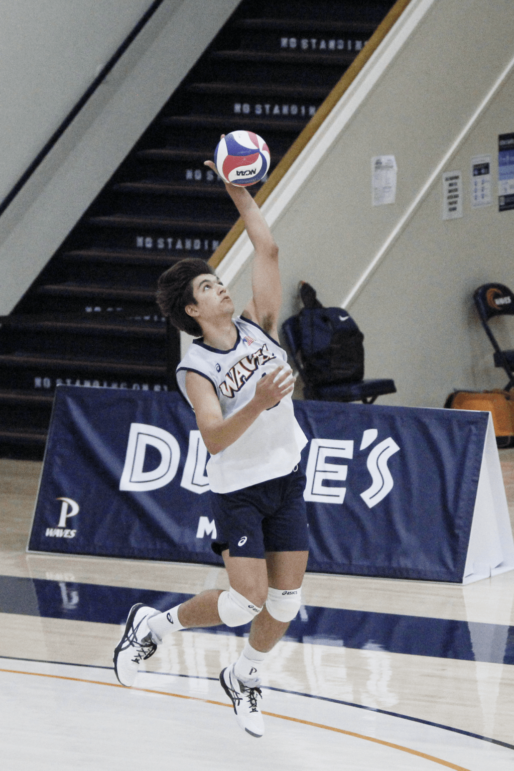 Dvorak serves the ball during the first set on Sunday against GCU at Firestone Fieldhouse. Dvorak earned Mountain Pacific Sports Federation's Defensive Player of the Week for the week of March 29.