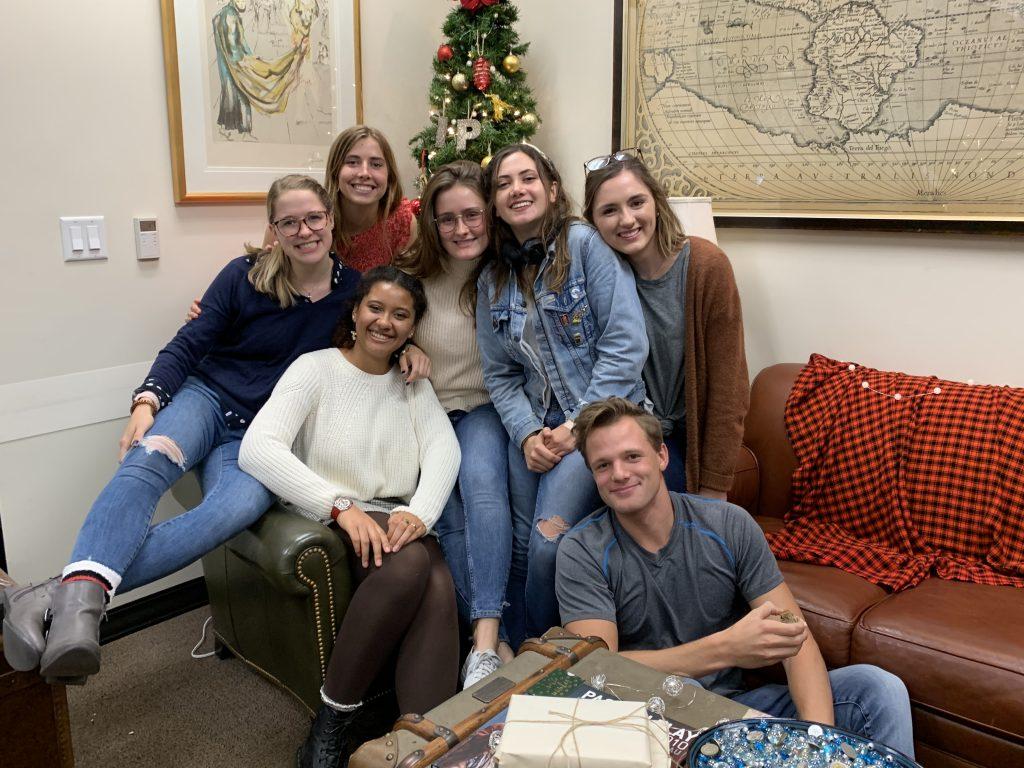IP ambassadors for the 2019-2020 academic year celebrate the Pepperdine IP office Christmas party in December 2019. During this time, Brooking was the academic and internships intern for the Washington, D.C., program.